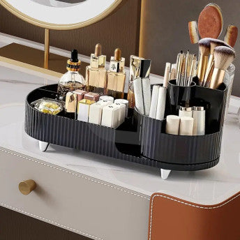 360 Rotating Makeup Organizer for Vanity with Brush Holder