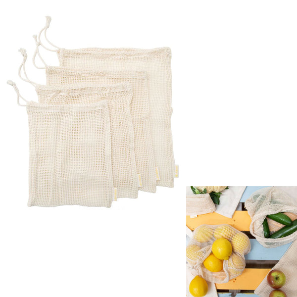 Set of 4 Cotton Eco-Friendly Natural Mesh Storage Bags