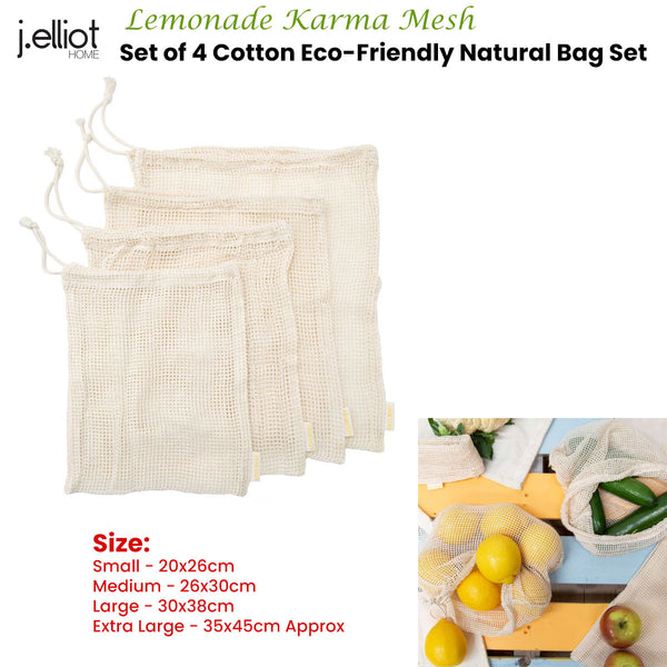 Set of 4 Cotton Eco-Friendly Natural Mesh Storage Bags