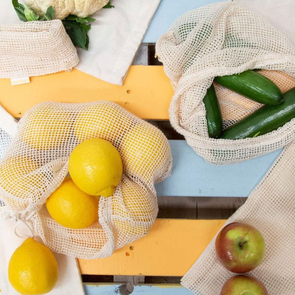 Set of 4 Cotton Eco-Friendly Natural Mesh Storage Bags