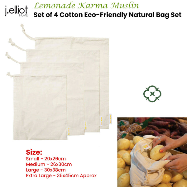 4pk Natural Muslin Storage Bag set