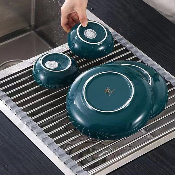 Small Stainless Steel Roll-Up Dish Drying Rack - Small: 47x24cm