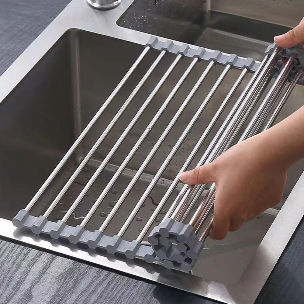Medium Stainless Steel Roll-Up Dish Drying Rack - Medium: 47x30cm