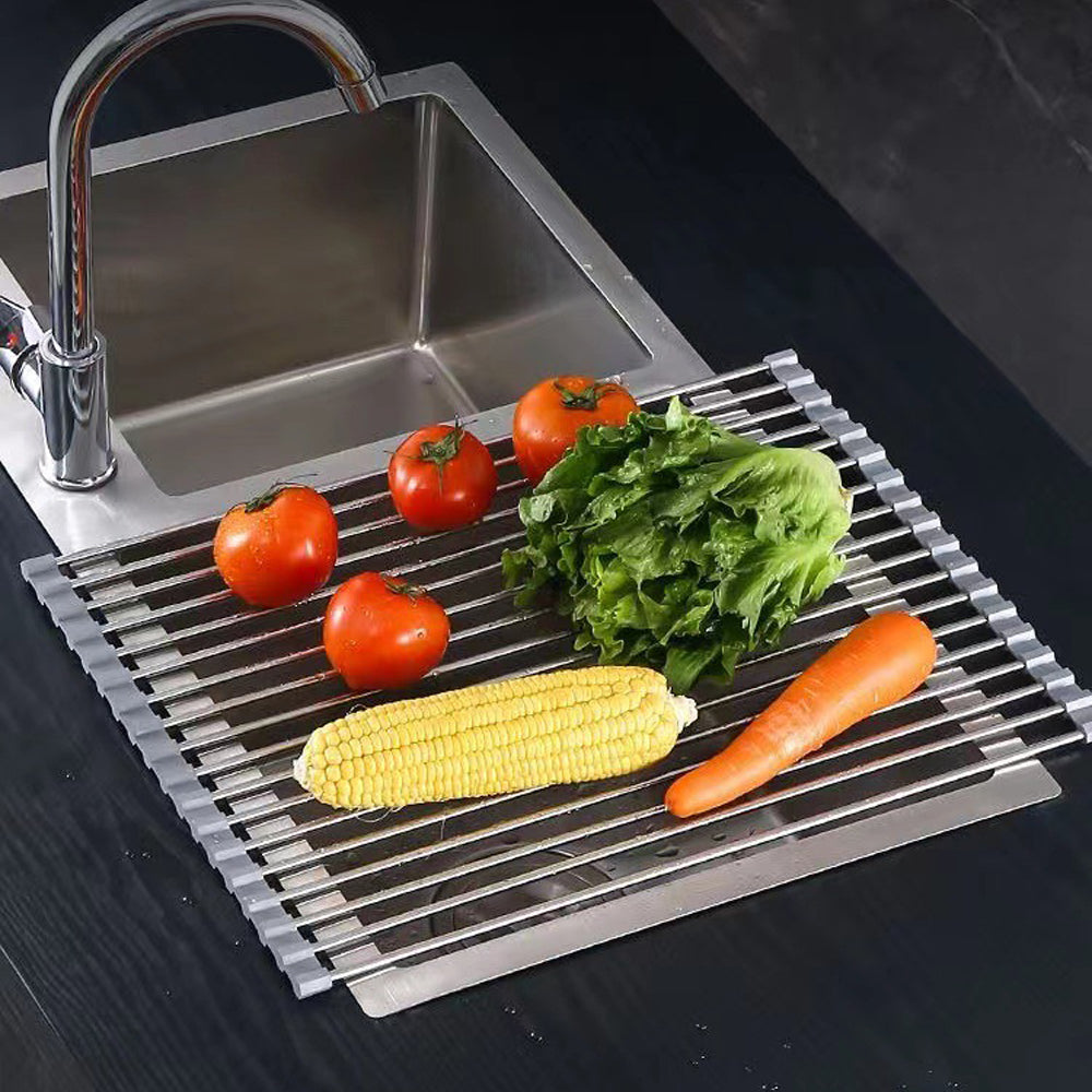 Medium Stainless Steel Roll-Up Dish Drying Rack - Medium: 47x30cm