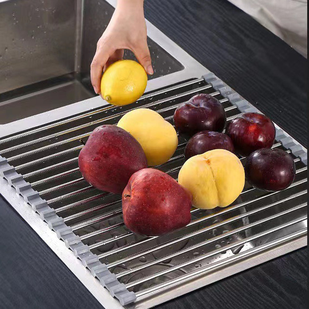 Medium Stainless Steel Roll-Up Dish Drying Rack - Medium: 47x30cm