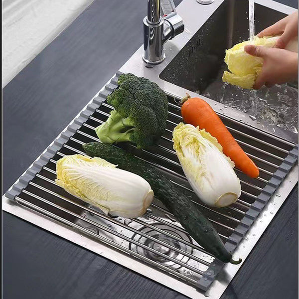 Large Stainless Steel Roll-Up Dish Drying Rack - Large: 47x37cm