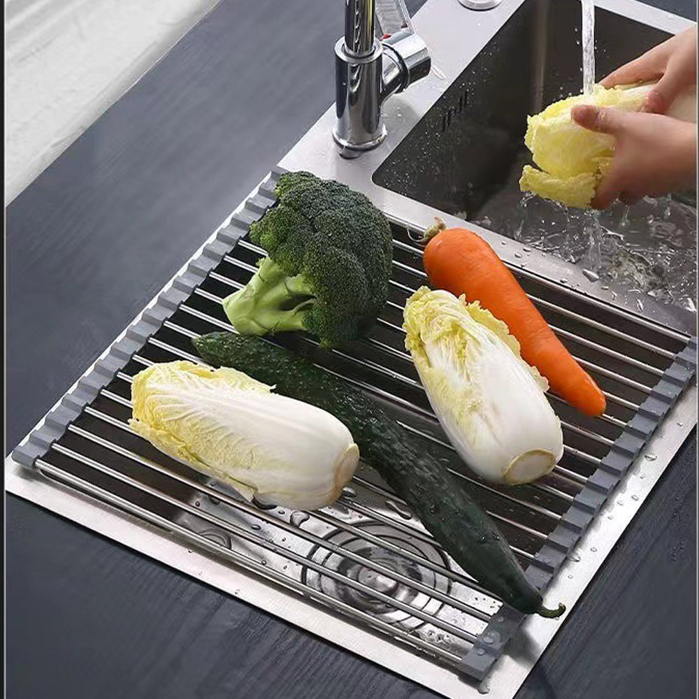 Large Stainless Steel Roll-Up Dish Drying Rack - Large: 47x37cm