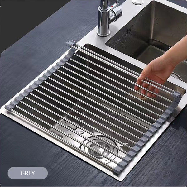 Large Stainless Steel Roll-Up Dish Drying Rack - Large: 47x37cm