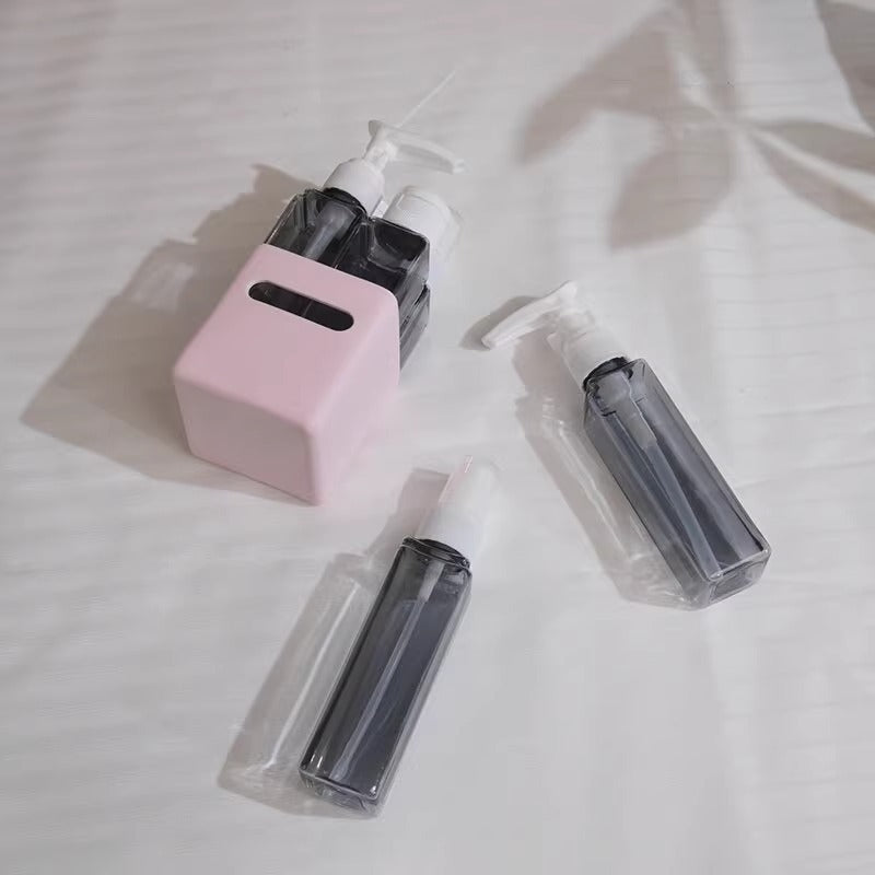 Pink 2-Piece 4-in-1 Leakproof Travel Dispenser Set (Square)